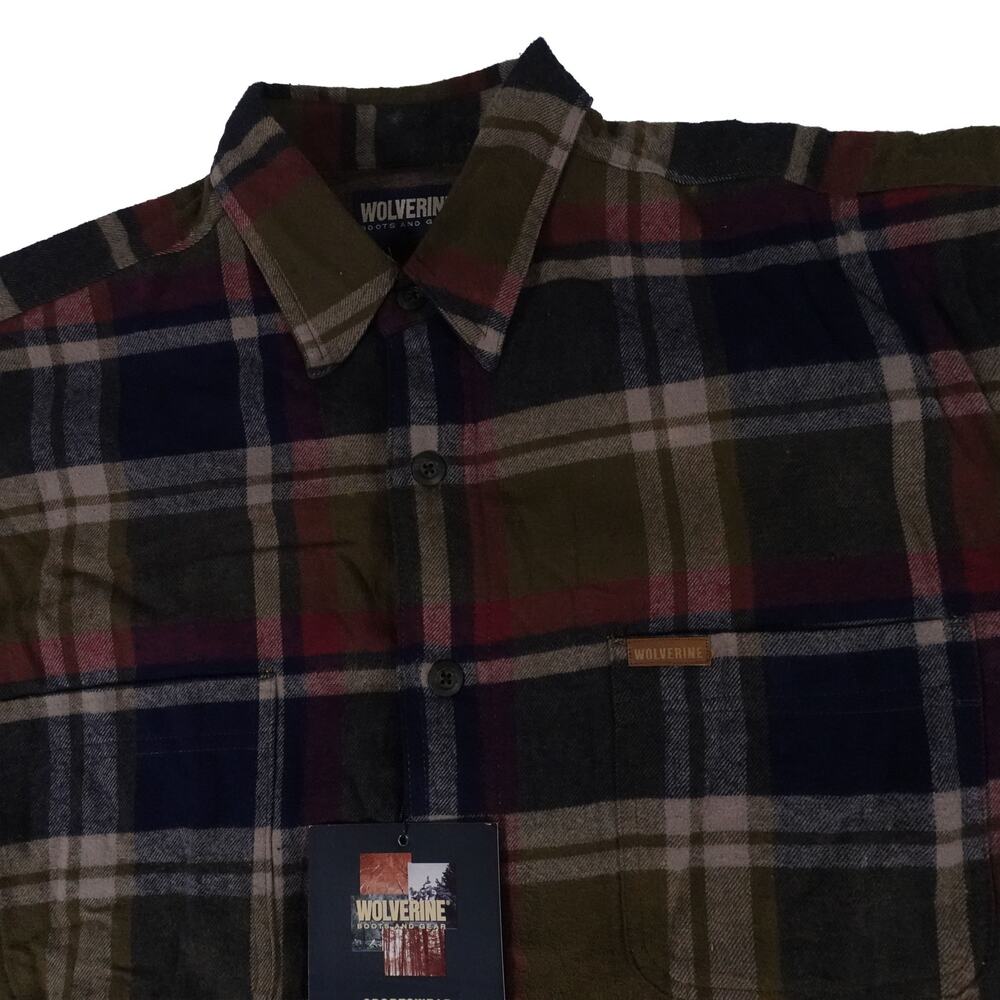 Wolverine Flannel Outdoor Chore Hiking Plaid Button Up Shirt Men's Large NWT